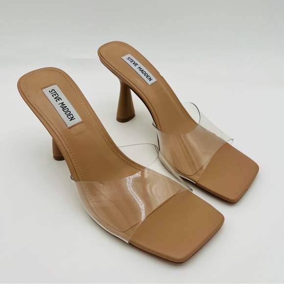 STEVE MADDEN Women's Elated Slide Sandal Tan Lucite - Picture 2 of 11